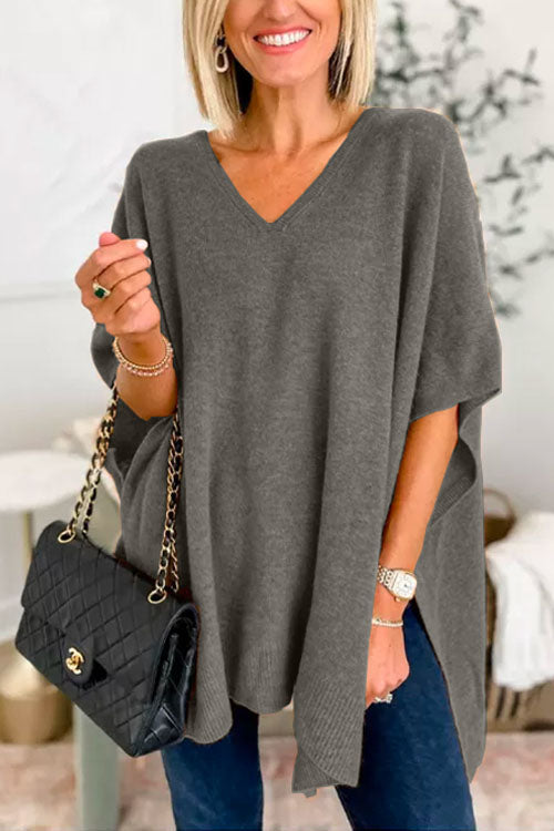 Jersey poncho liso holgado con cuello en V