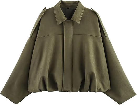 Chaqueta corta estilo aviador de ante con solapa para mujer