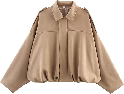 Chaqueta corta estilo aviador de ante con solapa para mujer
