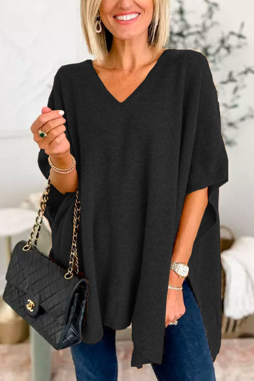 Jersey poncho liso holgado con cuello en V