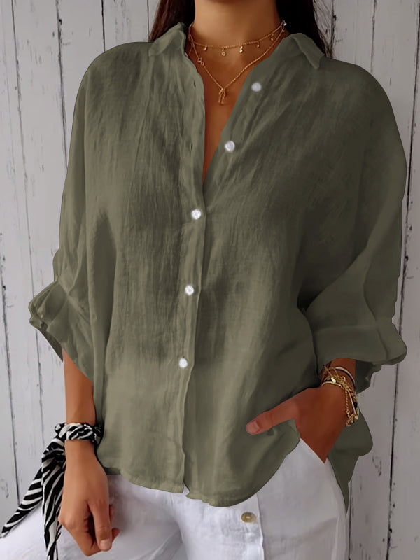 Camisa casual lisa de algodón y lino