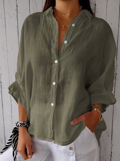 Camisa casual lisa de algodón y lino