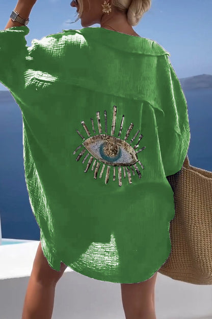 Camisa casual con lentejuelas y abalorios