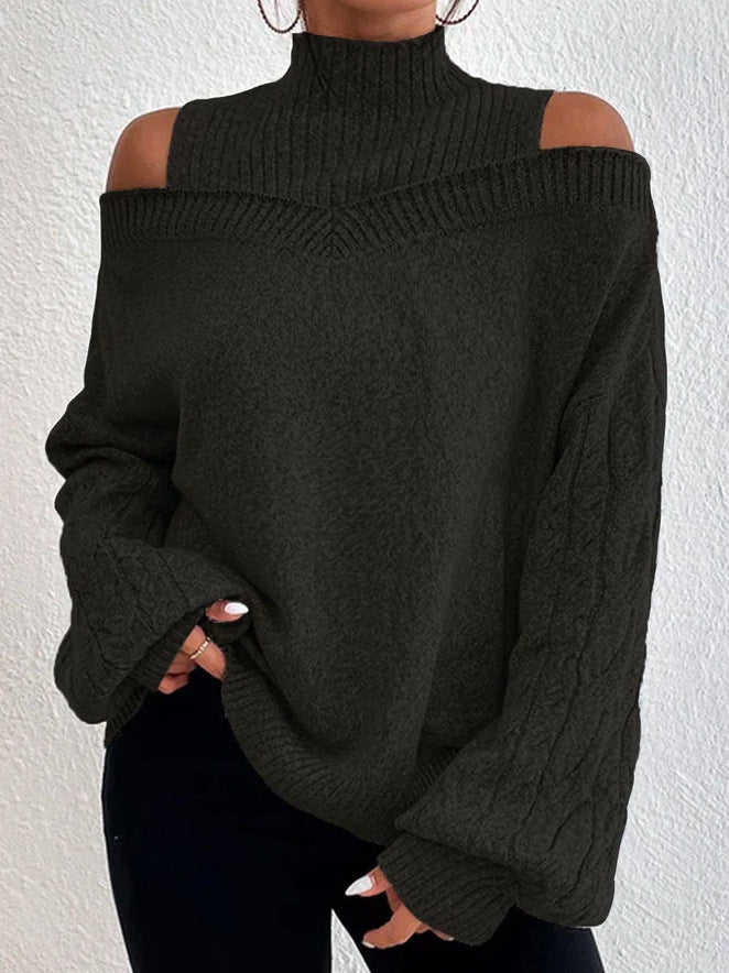 Jersey holgado de manga larga con cuello alto y hombros descubiertos