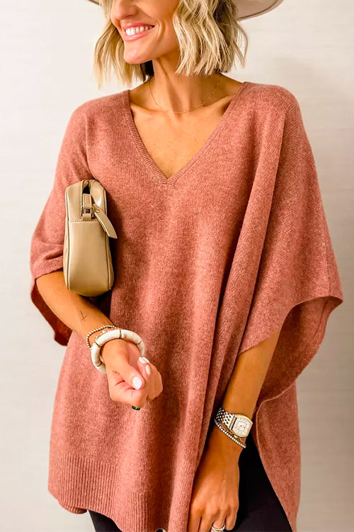 Jersey poncho liso holgado con cuello en V