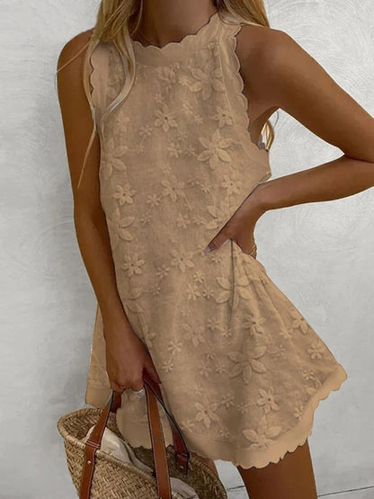 Minivestido casual de encaje sin mangas