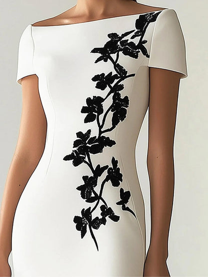 Vestido midi chic con estampado floral y escote barco