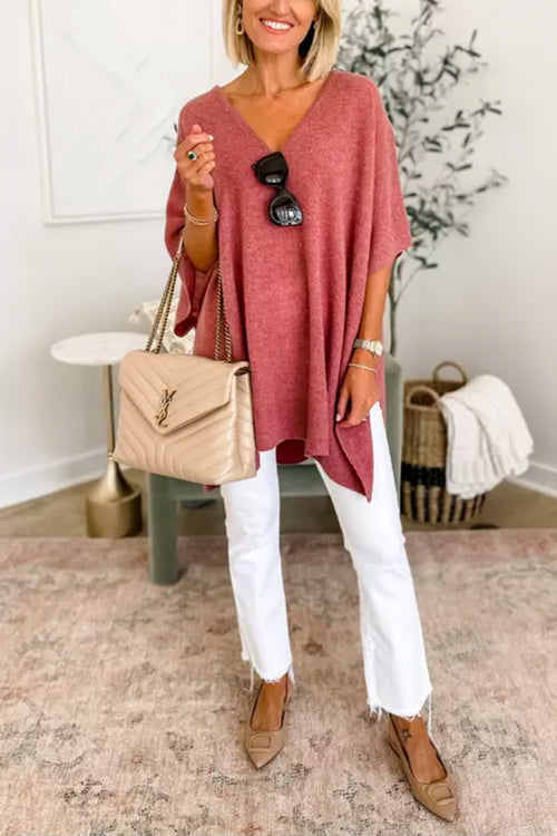 Jersey poncho liso holgado con cuello en V