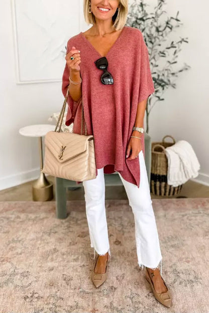 Jersey poncho liso holgado con cuello en V