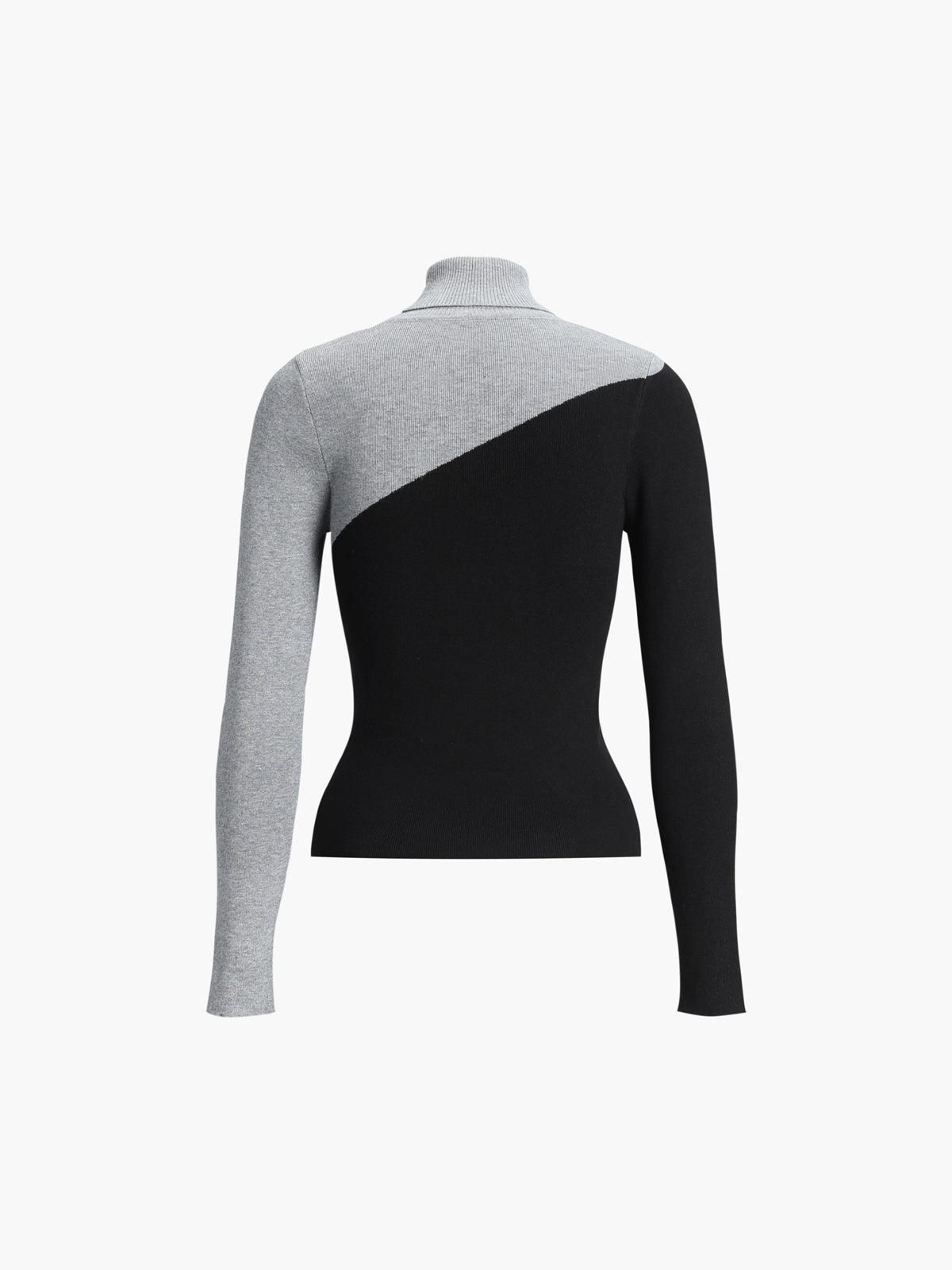 Top de punto de manga larga con cuello perkins y patchwork asimétrico