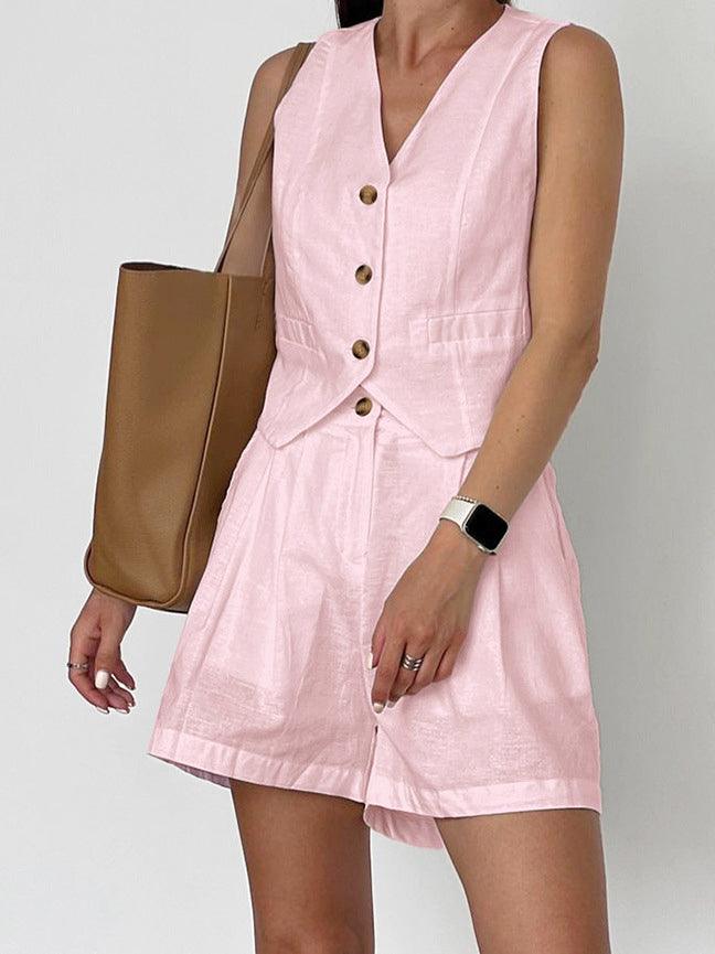 Conjunto casual de short sastre de algodón y lino