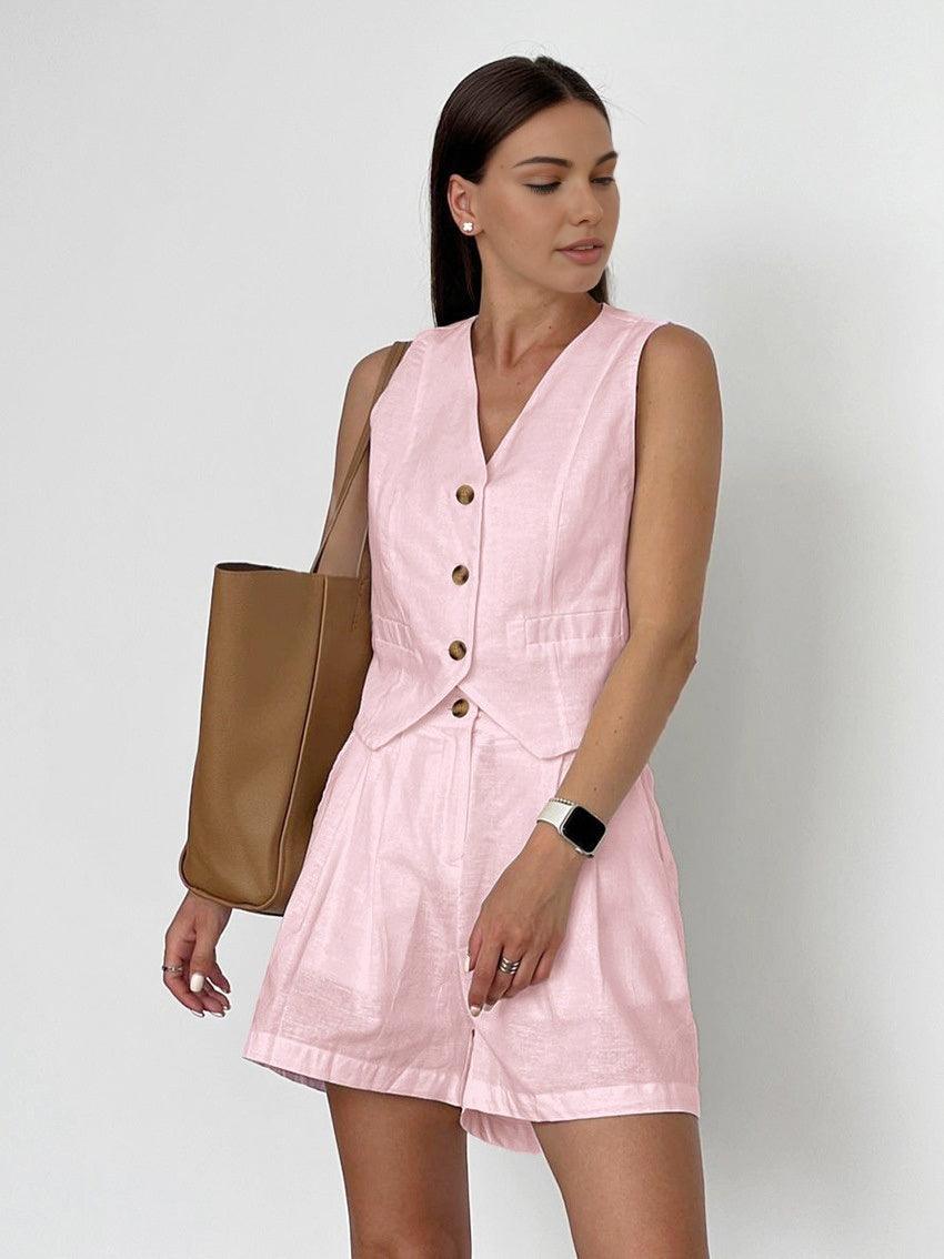 Conjunto casual de short sastre de algodón y lino