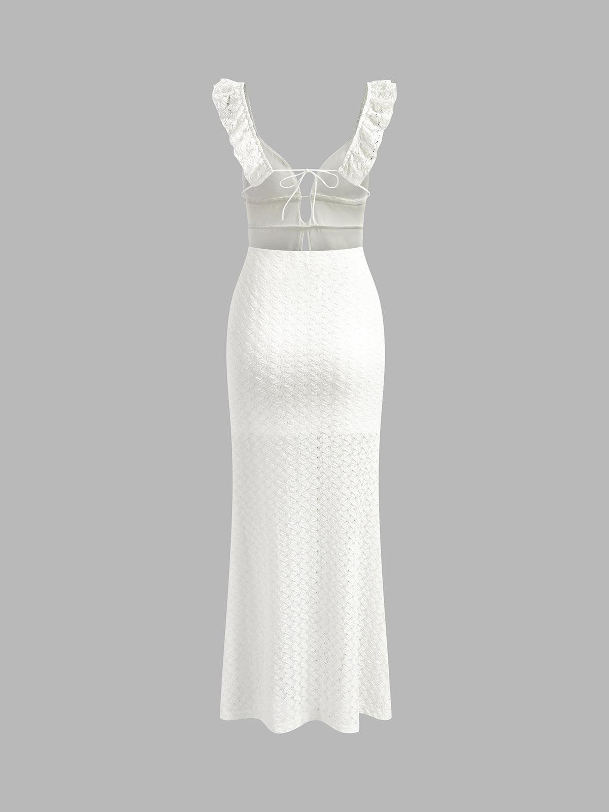 Vestido largo de tirantes con escote de lágrima y perlas
