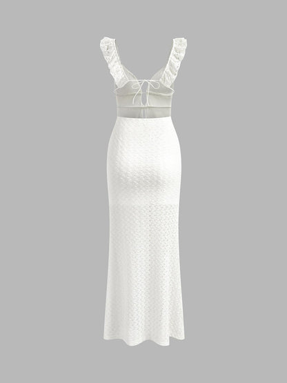 Vestido largo de tirantes con escote de lágrima y perlas