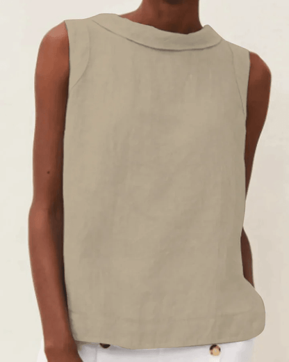 Blusa de lino de manga corta con cuello redondo