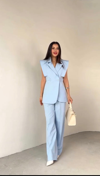 Méndez Blanc | Conjunto Blazer Sin Mangas y Pantalón Wide Leg