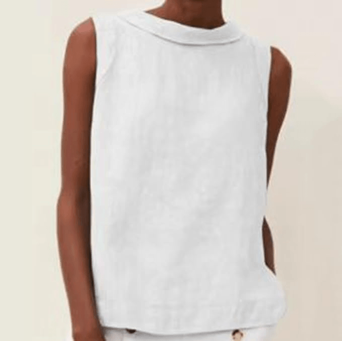 Blusa de lino de manga corta con cuello redondo