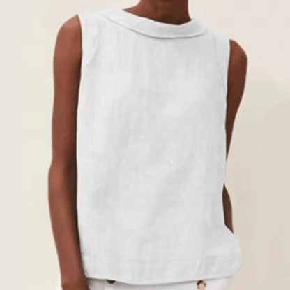 Blusa de lino de manga corta con cuello redondo