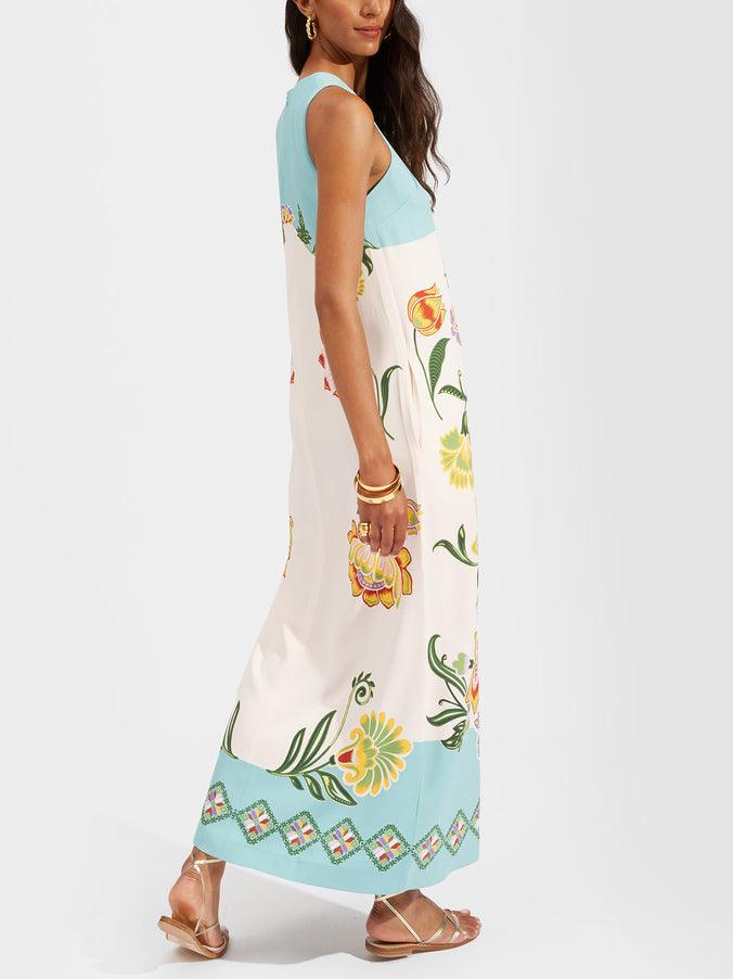 Vestido midi sin mangas con estampado floral luminoso