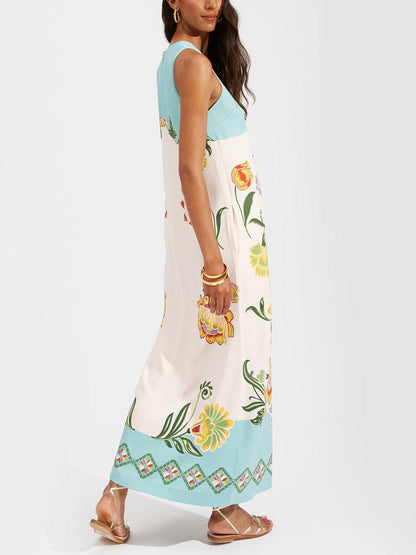 Vestido midi sin mangas con estampado floral luminoso