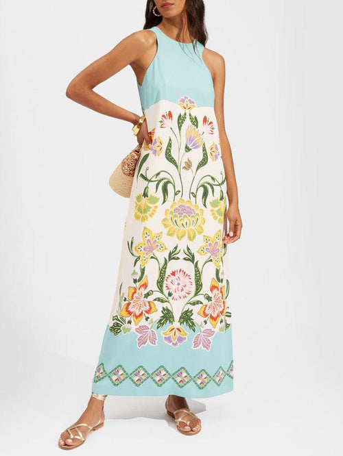 Vestido midi sin mangas con estampado floral luminoso