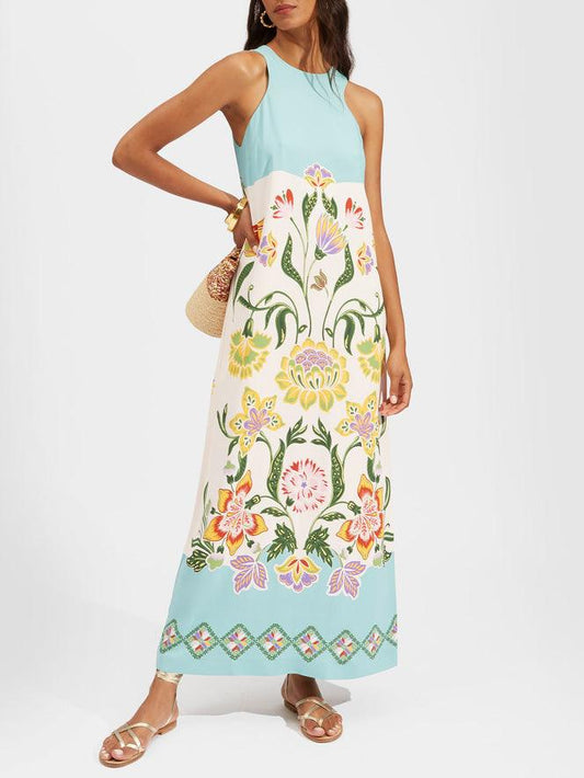 Vestido midi sin mangas con estampado floral luminoso