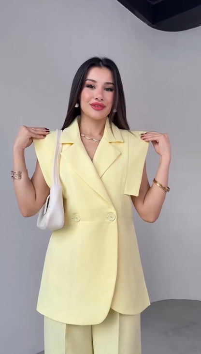 Méndez Blanc | Conjunto Blazer Sin Mangas y Pantalón Wide Leg