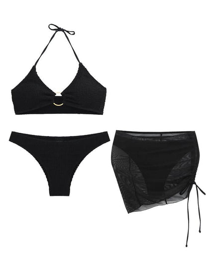 Bikini liso de tres piezas con cuello halter