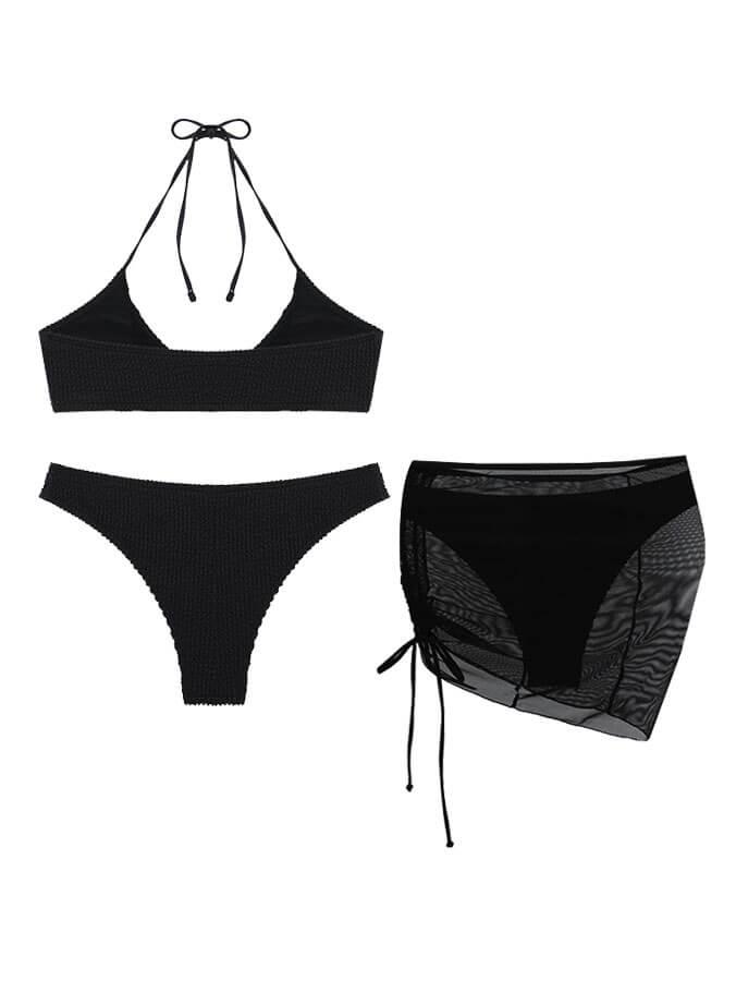 Bikini liso de tres piezas con cuello halter
