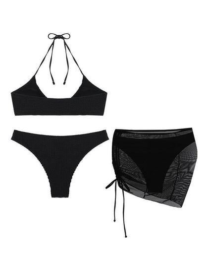 Bikini liso de tres piezas con cuello halter
