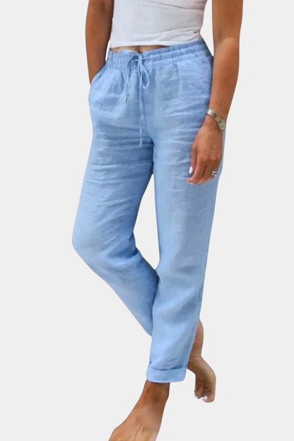 Violeta Pantalones de Lino Mezclado Ajuste Relajado