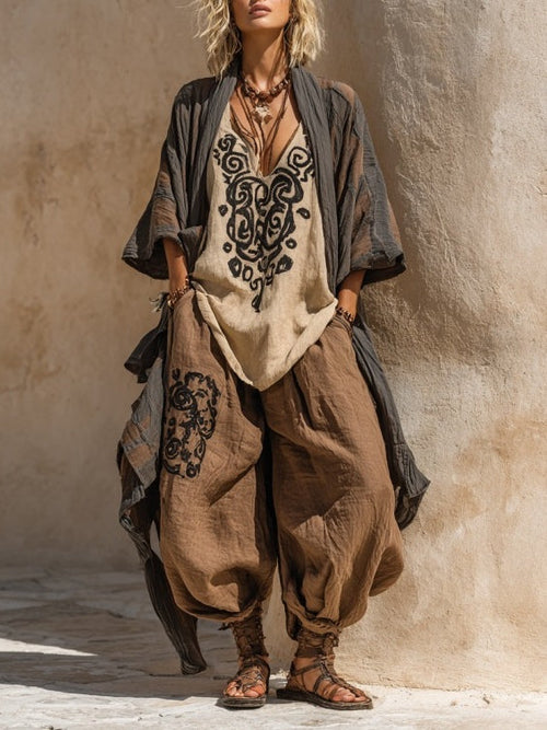 Conjunto de tres piezas con estampado artístico bohemio nómada