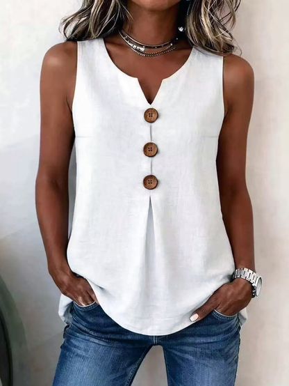 Top liso sin mangas con botones y cuello en V