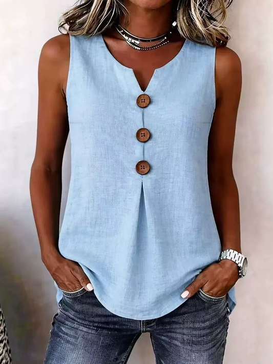 Top liso sin mangas con botones y cuello en V