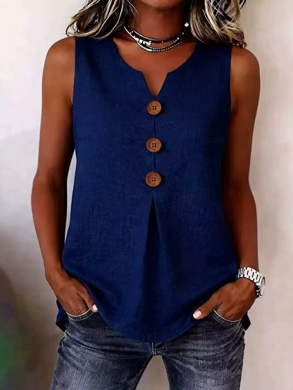 Top liso sin mangas con botones y cuello en V