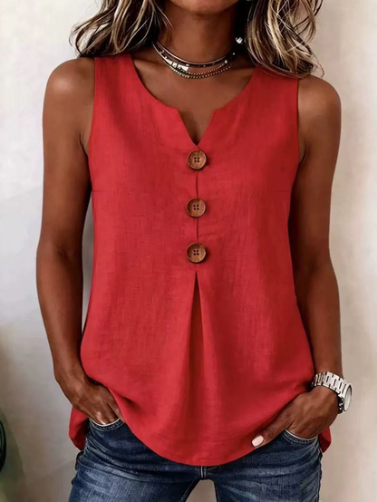 Top liso sin mangas con botones y cuello en V