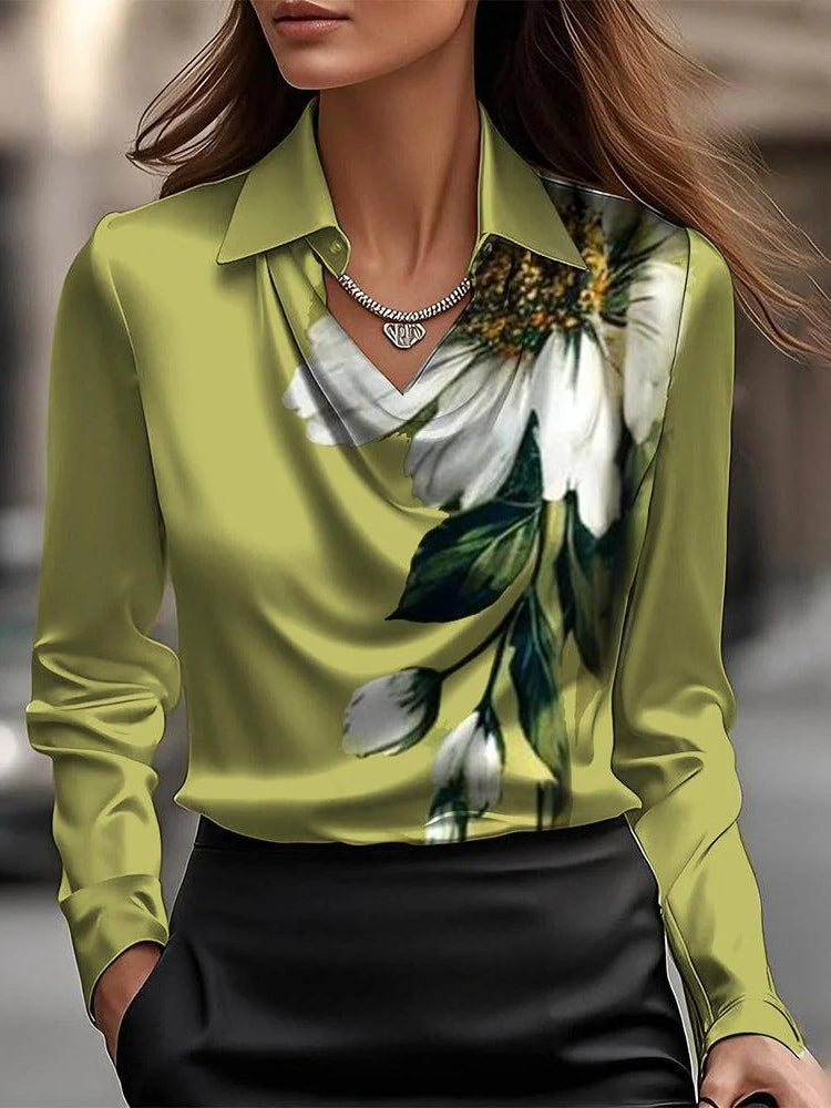 Camisa de satén lisa con estampado floral y cuello clásico
