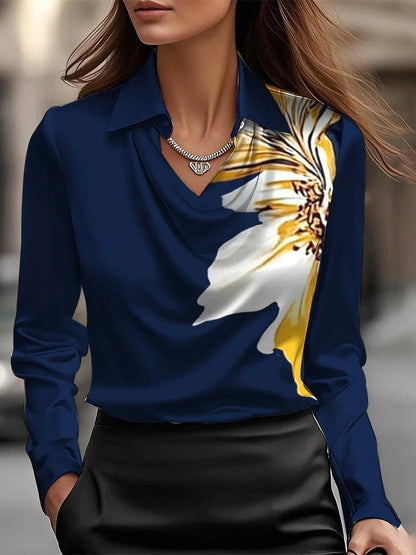 Camisa de satén lisa con estampado floral y cuello clásico