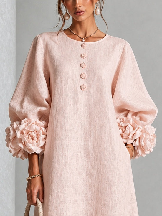 Vestido midi floral rosa abotonado con llamativos puños florales