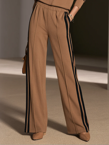 Conjunto camel bicolor de top abotonado y pantalón de pierna ancha