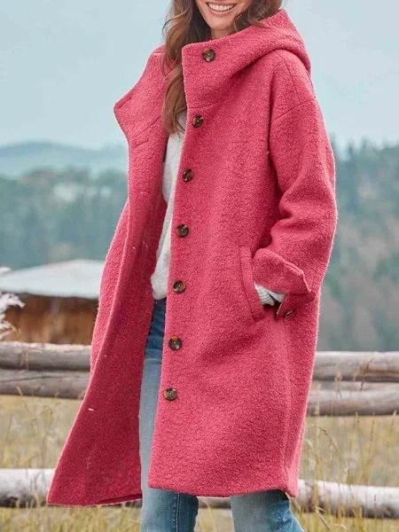 Chaqueta holgada con capucha y botonadura sencilla