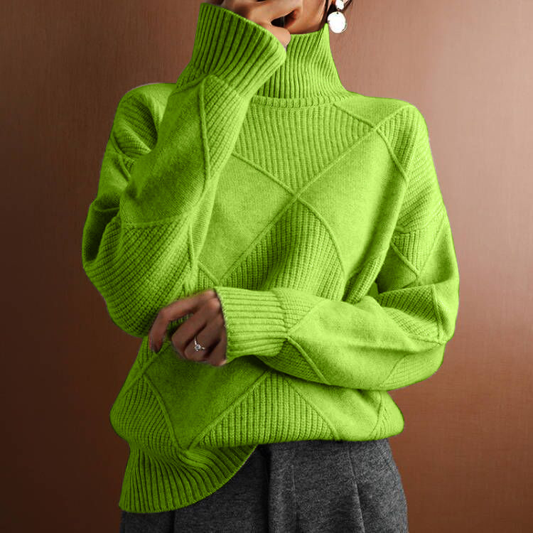 Jersey de invierno holgado de cuello alto y manga larga con rombos