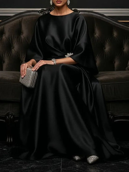 Vestido largo negro de satén de lujo