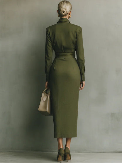 Vestido largo verde militar de mezcla de algodón