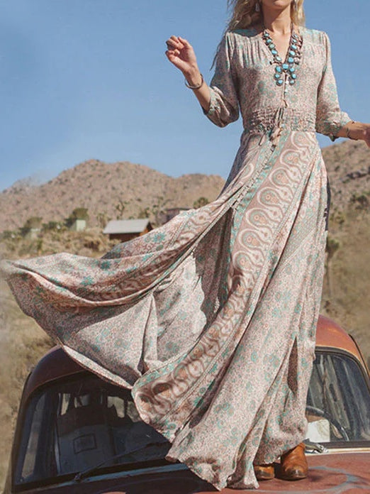 Vestido largo boho de estilo western con estampado y abertura