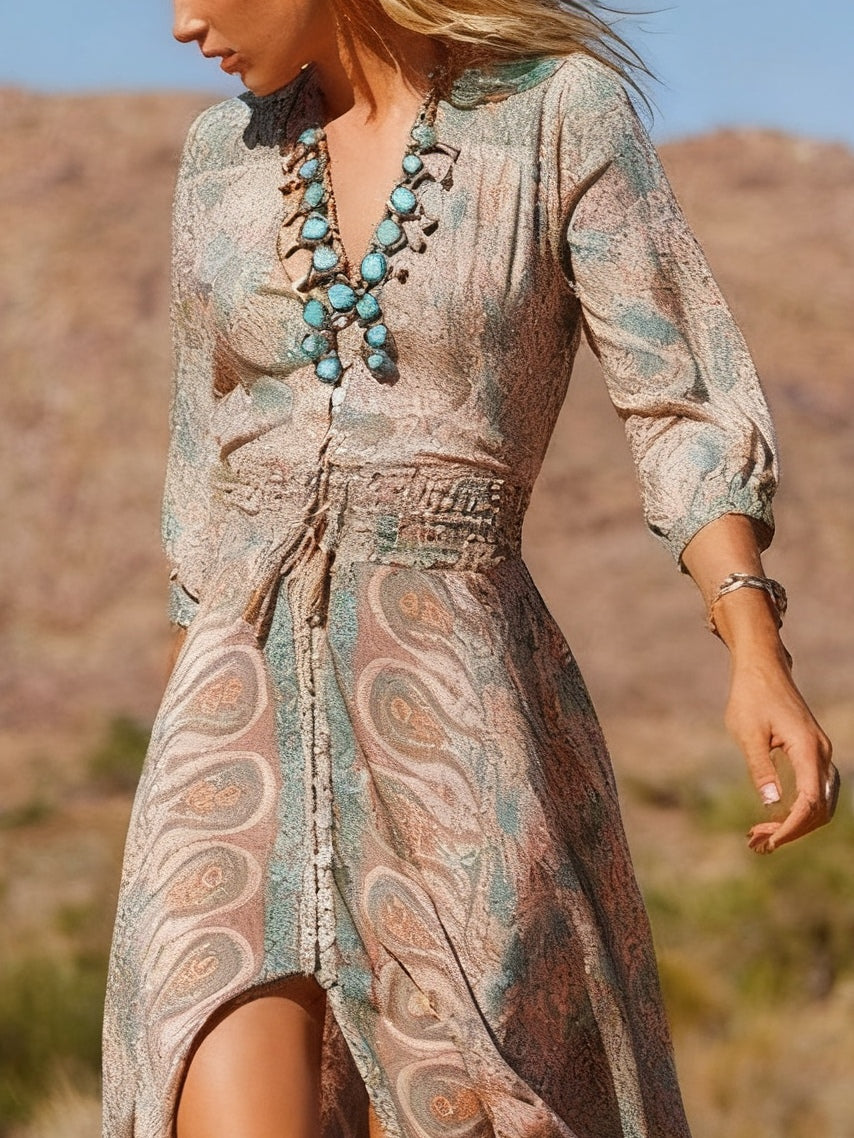 Vestido largo boho de estilo western con estampado y abertura