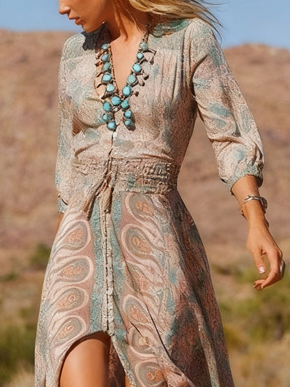 Vestido largo boho de estilo western con estampado y abertura