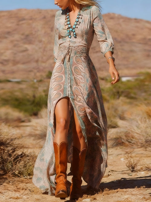 Vestido largo boho de estilo western con estampado y abertura