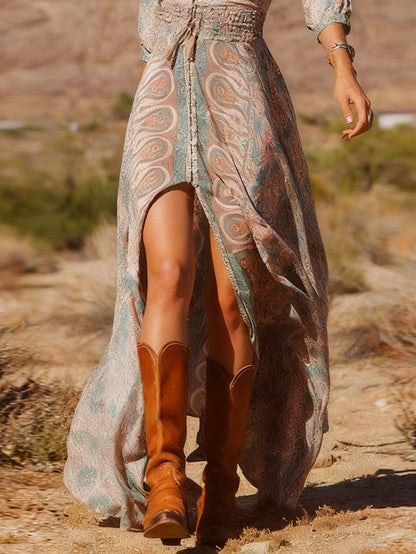 Vestido largo boho de estilo western con estampado y abertura
