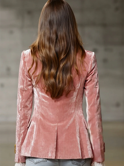 Blazer retro de terciopelo rosa con botones dorados